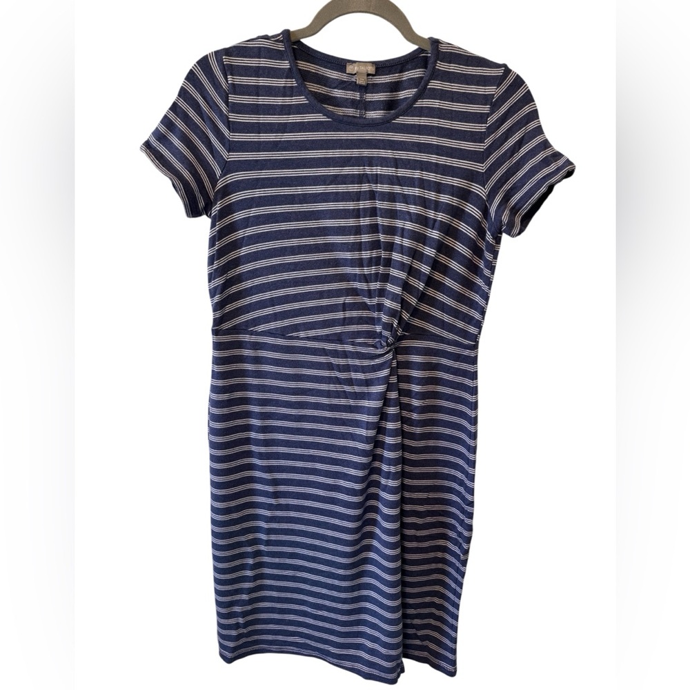 T by Talbots Navy and White Striped Twist Tie Sun Dress Size MP Short Sleeve - Picture 2 of 8